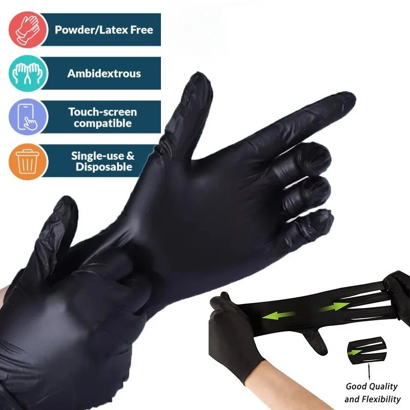 Gants Jetables en Nitrile Noir — Lot de 20, 50 ou 100 Pièces, Sans Latex, Usage Médical & Professionnel