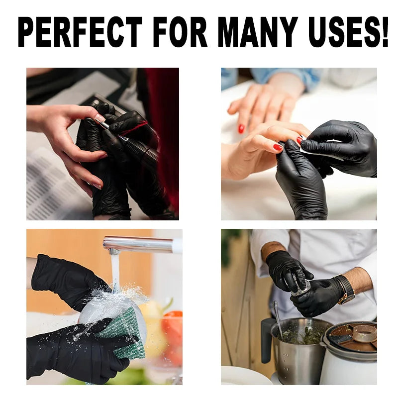 Gants Jetables en Nitrile Noir — Lot de 20, 50 ou 100 Pièces, Sans Latex, Usage Médical & Professionnel
