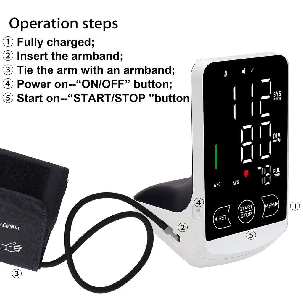 Tensiomètre Électronique à Brassard — Mesure Précise de la Tension Artérielle, Rechargeable